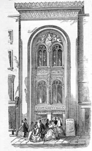 St James´s Hall, Piccadilly Entrance, am Tag der Eröffnung (25. März 1858)